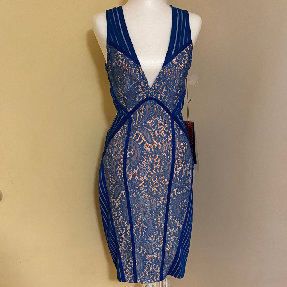 WOW Couture Navy Lace Backless Dress L NWT